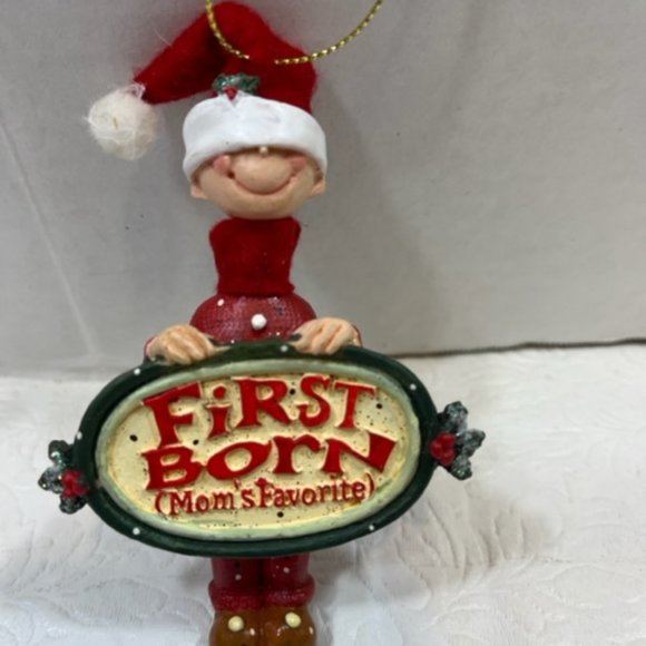 First Born Mom's Favorite Christmas Ornament Collector Elf Holiday 4" - Picture 2 of 5